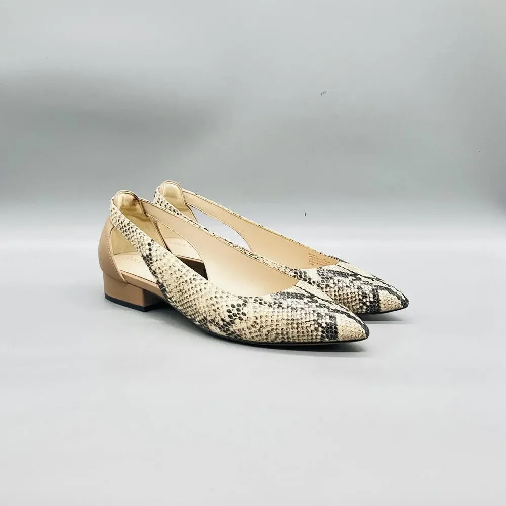 Cole Haan Shoes Womens 9 Beige Snake Print Grand Slingback Flats Pointed Toe
